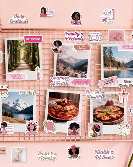 Prayer Board Stickers Supplies - 50 Pcs Black Women Prayer Vision Board Stickers for Women Girl, Inspirational Water Bottle Sticker, Waterproof Vinyl Scrapbook Decals for Laptop Journaling