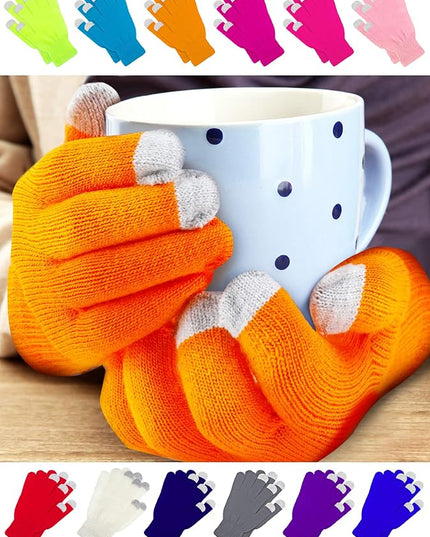 Pangda 12 Pairs Winter Touch Screen Gloves for Men Women Stretch Knitted Texting Gloves Warm Windproof Solid Color Mittens
