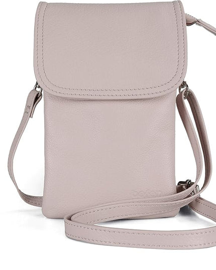 befen Genuine Leather Small Crossbody Bags for Women Cell Phone Bag Cross Body Purses,Silver Zipper