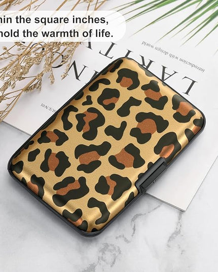 ELFISH Mini RFID Aluminum Wallet Credit Cards Holder Business Card Case Metal ID Case for Men Women（Leopard
