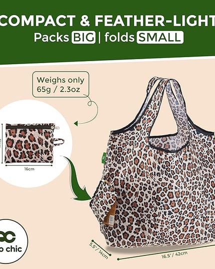 ECO CHIC Foldable Reusable Large Grocery Bags - Foldable Grocery Bags - Lightweight, Recycled & Reusable Shopping Bag - Waterproof, Packable Tote Fitting in Fine Grocery Bag Carrier