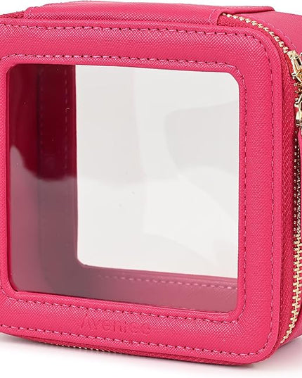 Aveniee Mini Clear Makeup Bag, Small Cosmetic Bags Travel Toiletry Pouch Organizer, TSA Approved Make up Case with Zipper, Car Bag for Essentials,Hotpink
