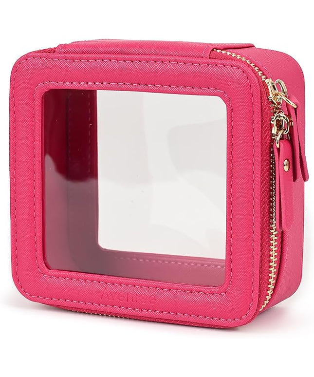 Aveniee Mini Clear Makeup Bag, Small Cosmetic Bags Travel Toiletry Pouch Organizer, TSA Approved Make up Case with Zipper, Car Bag for Essentials,Hotpink