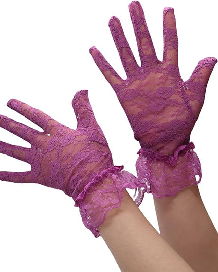ATHX Women's Lace Floral Opera Tea Party Gloves 80s Wrist Length Bridal Wedding Prom Gloves Costume Accessories