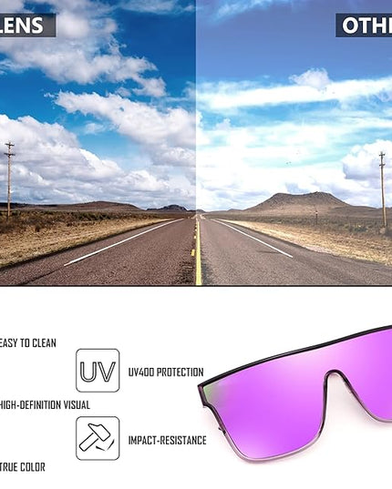 FEISEDY Sunglasses for Women Men, Fashion Mirrored Single Lens, Driving Beach Sunnies UV400 Shades B2996