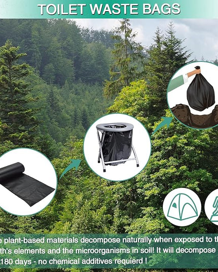 60 Count 8 Gallon Biodegradable Compostable Portable Toilet Bags, 100% Plant-Based, No Leaks, Disposable, Perfect for Camping, Hiking, Boating, Hunting