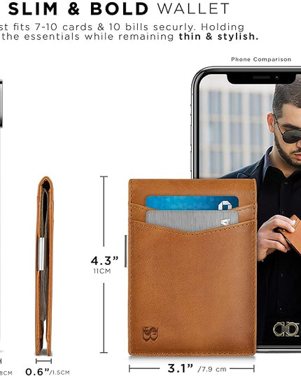 SERMAN BRANDS Money Clip Wallet - Mens Wallets slim Front Pocket RFID Blocking Card Holder Minimalist Mini Bifold