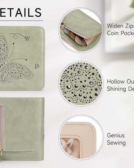 KITEVIUN Small RFID Wallet Women Ultra Thin Slim Womens Wallet Mini Compact Bifold Pocket Ladies Wallets for Women GREEN