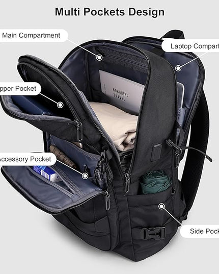 PIJUSHI Travel Backpack for Women Men Flight Aprroved Carry on Bag Large Casual Luggage Backpack Fit 16 inch Laptop(PE050 Black)