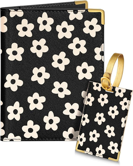 Slohif Passport Holder Lugguage Tag Set Suitcase Cover Wallet Case for Travel Women - Leather Passport Book Personalized Organizer Card Protector Sleeve Essentials Slim Carrier Floral