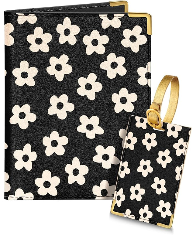 Slohif Passport Holder Lugguage Tag Set Suitcase Cover Wallet Case for Travel Women - Leather Passport Book Personalized Organizer Card Protector Sleeve Essentials Slim Carrier Floral