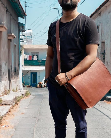 RUSTIC TOWN 15 inch Vintage Crossbody Full Grain Leather Laptop Messenger Bag