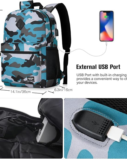 YAMTION School Backpack,Bookbag Men and Teen Boy Schoolbag with USB Charging Port for High School College