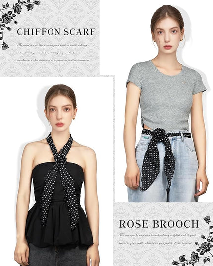 Chiffon Scarf for Women, Removable Flower Neck Scarf Light Soft Fashion Rose Scarves Versatile Headband or Hair Band