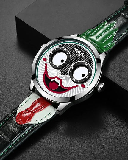 NIBOSI Watches for Men Analog Quartz Clown Dial Wrist Watches Unique Weird Fashion Cool Watch Waterproof Leather Strap Men's Watches
