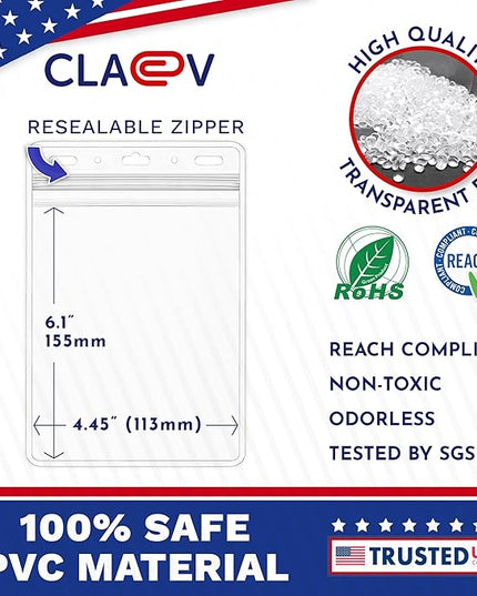 Claev Fast Seal Vertical 4x6 Passport & Card Holders (4x6 Extra Large (XXL), 50 Pack), Clear Waterproof ID Plastic Name Card Badge Holders for Travel, Conferences, Conventions