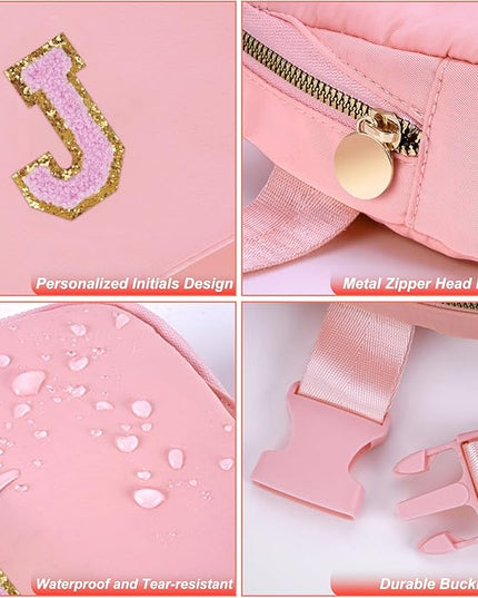 Uygafly Personalized Belt Bag for Women Girls - Fashion Mini Waist Packs with Adjustable Strap - Trendy Travel Fanny Pack Crossbody Bags with Initial Letter - Teen Gifts | Peach,J