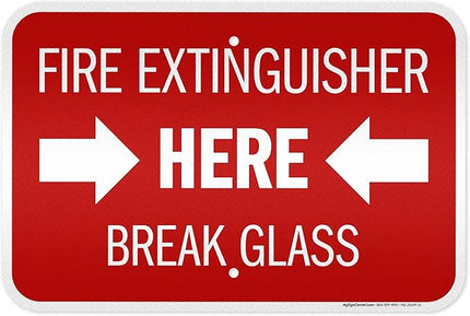 Fire Extinguisher Here Break Glass Sign, 12x18 Inches, 3M EGP Reflective .063 Aluminum, Fade Resistant, Made in USA by My Sign Center
