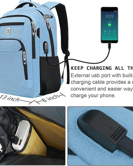 Laptop Backpack,Business Travel Anti Theft Slim Durable Laptops Backpack with USB Charging Port,Water Resistant College Computer Bag for Women & Men Fits 15.6 Inch Laptop and Notebook-Pale Blue