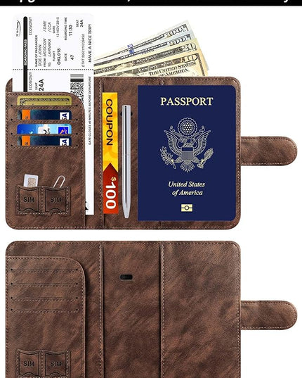 Passport Holder Cover Wallet Travel Essentials Leather Rfid Blocking Case Vacation Luggage Must Haves Travel Accessories for Men Women (120#Coffee)