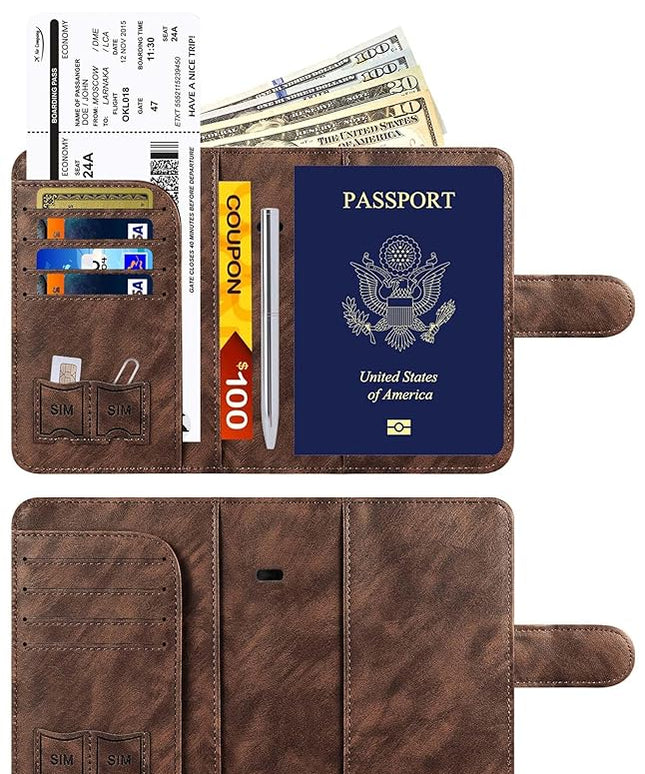 Passport Holder Cover Wallet Travel Essentials Leather Rfid Blocking Case Vacation Luggage Must Haves Travel Accessories for Men Women (120#Coffee)