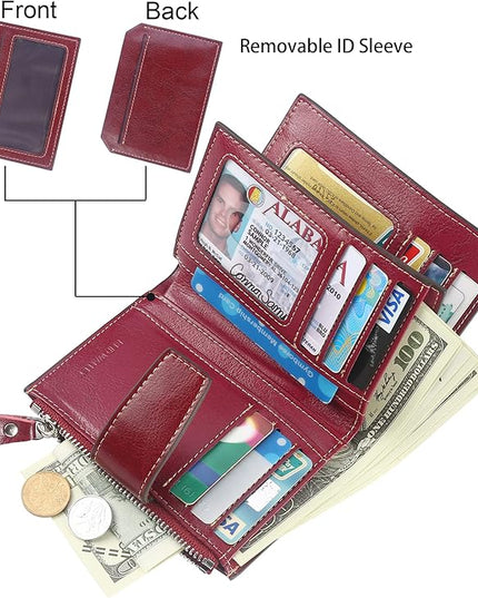 Lavemi Small Compact Women Wallet RFID Blocking Genuine Leather Bifold Purse with ID Windows