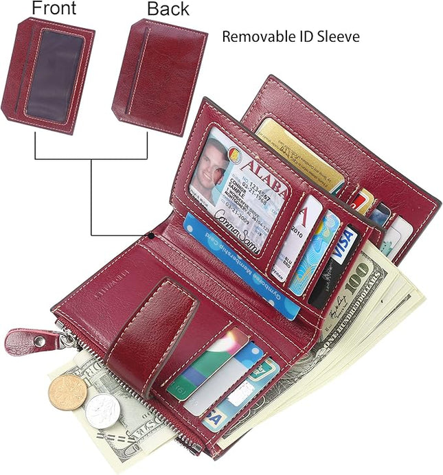 Lavemi Small Compact Women Wallet RFID Blocking Genuine Leather Bifold Purse with ID Windows
