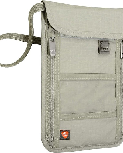 Lewis N. Clark RFID Blocking Stash Neck Wallet, Travel Pouch + Passport Holder for Women & Men, Taupe