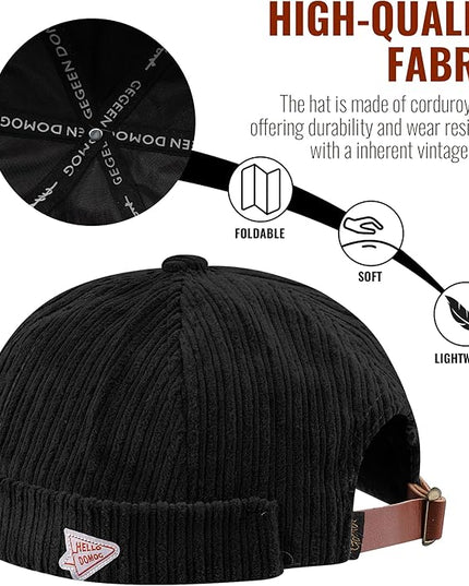 CLAPE Brimless Beanie Hat Corduroy Watch Cap Rolled Cuff Docker Cap Leon Skull Harbour Hat Unisex