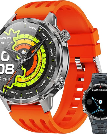 WalkerFit GPS Smart Watch for Men, Multi-Satellite Positioning, Full Metal Body, 520mAh Long Battery Life, 5ATM Waterproof with Bluetooth Call, 1.43” AMOLED Screen, Compatible with Android/iPhone