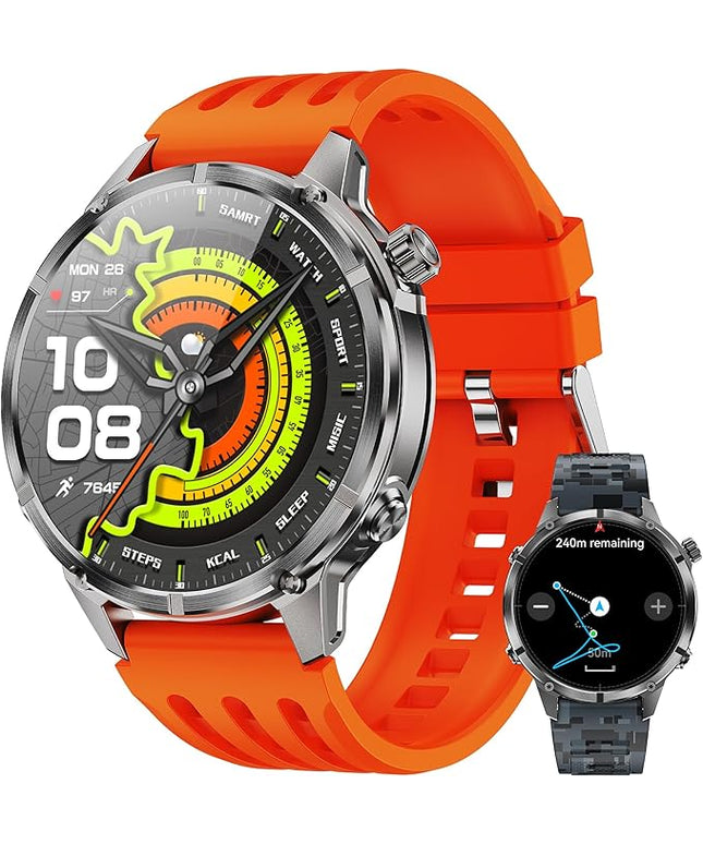 WalkerFit GPS Smart Watch for Men, Multi-Satellite Positioning, Full Metal Body, 520mAh Long Battery Life, 5ATM Waterproof with Bluetooth Call, 1.43” AMOLED Screen, Compatible with Android/iPhone