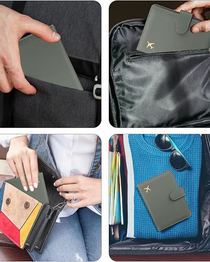 GOAUS Passport Holder for Travel with AirTag Slot Cards Cash Pocket, Faux Leather Travle Wallet Gifts for Women Men RFID Blocking Book Case Green, AirTag Not Included