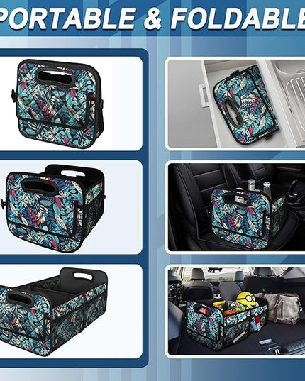 Deosk Car Trunk Organizer for SUV, Car Organizers and Storage with 6 Pocket, Car Accessories for Women/Men 50L Waterproof Polyester Trunk Organizer(Medium, Leaves)