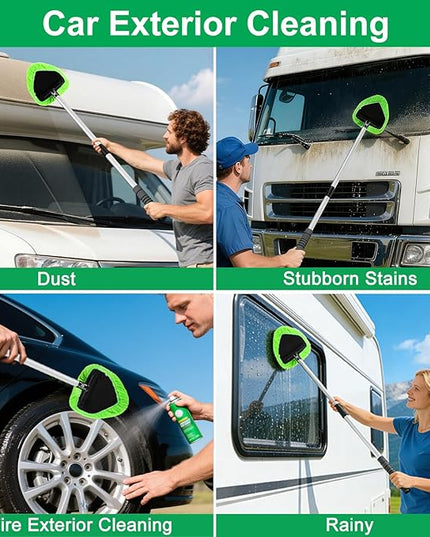 XINDELL 29-inch Windshield Cleaner Tool – Car Interior Window Cleaning Kit with Extended Long Handle & 4 Microfiber Pads, Auto Wiper Windshield Brush for Car, Trucks, SUVs, RVs & Home