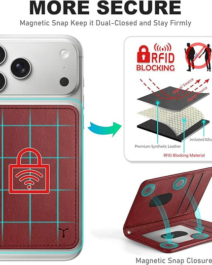 TUCCH for Magsafe Card Holder with Clear ID Window, Fit 6 Cards, RFID Blocking PU Leather Men Women Magnetic Phone Wallet for iPhone 17/16/15/14/13/12/Plus/Air/Pro/Pro Max Series, Dark Red