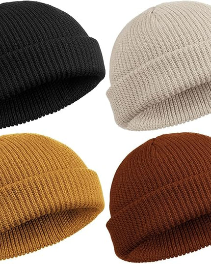 SATINIOR 4 Pieces Trawler Beanie Watch Hat Roll up Edge Skullcap Fisherman Beanie Unisex