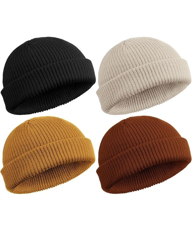 SATINIOR 4 Pieces Trawler Beanie Watch Hat Roll up Edge Skullcap Fisherman Beanie Unisex