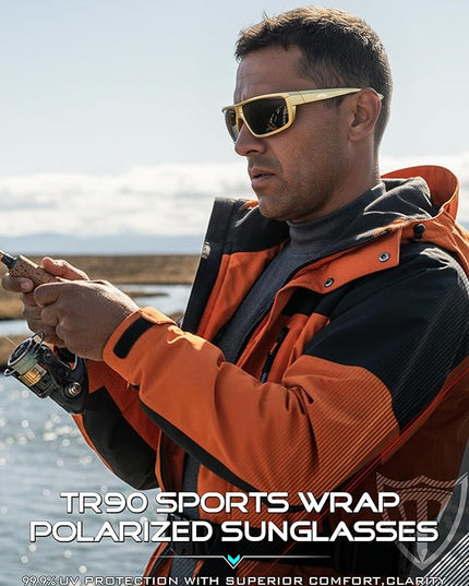 ATTCL Polarized Sunglasses Men for Fishing: UV Protection Lightweight TR90 Sports Wrap Sun Glasses Driving Golf Running