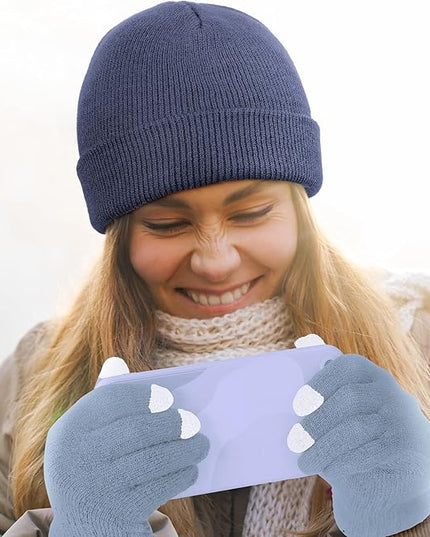 SATINIOR 56 Pcs Bulk Winter Hats and Gloves Set for Homeless Beanies Touchscreen Gloves Knit Cuffed Skull Caps for Men Women