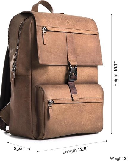 Leather Backpack for Men & Women, Classic Brown - Handcrafted Top Grain Leather vintage backpack with 17-Inch Laptop Sleeve - Lightweight, Stylish & Durable for Business, Travel, Work & Everyday Use