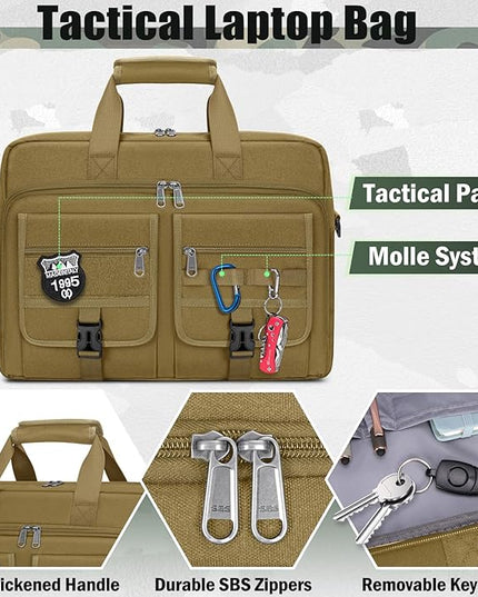 RAINSMORE Tactical Laptop Bag 15.6/17.3 Inch Laptop Briefcase Men Business Computer Bag Military Messenger Bag Work Office