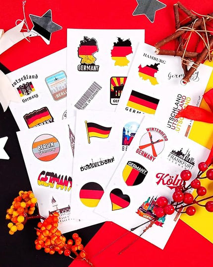 BulbaCraft Germany Stickers for Water Bottle and Laptop - Cultural Party Supplies & Decorations, Waterproof Vinyl German Decals, Germany Flag and Icon Stickers Laptop Decals, Gifts for Women & Men