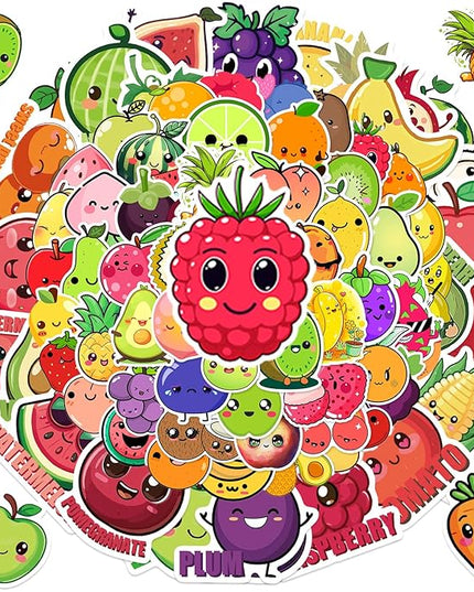 100PCS Fruit Expression Stickers & Vinyl Decals – Waterproof Set with Various Emoji-Style Faces and Names – Great for Kids,Teachers, Journals, Bottles, Crafts & More
