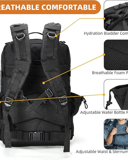 gracedon Military Tactical Backpack for Men and Women Army Camping Daypack Bug out Bag 45l Asault Pack for Travel Hiking (Black)