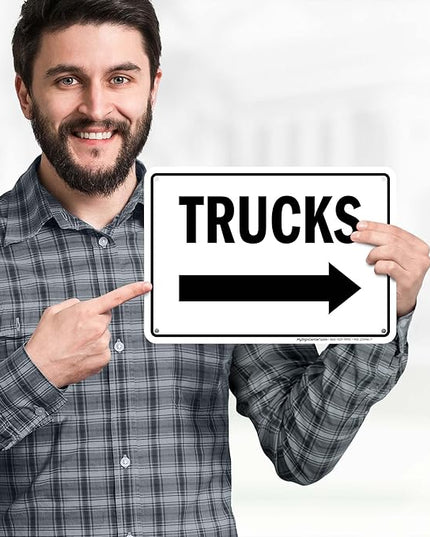 Trucks Right Sign, 10x7 Inches, 55 mil thick HDPS (high density polystyrene), Made in USA by My Sign Center
