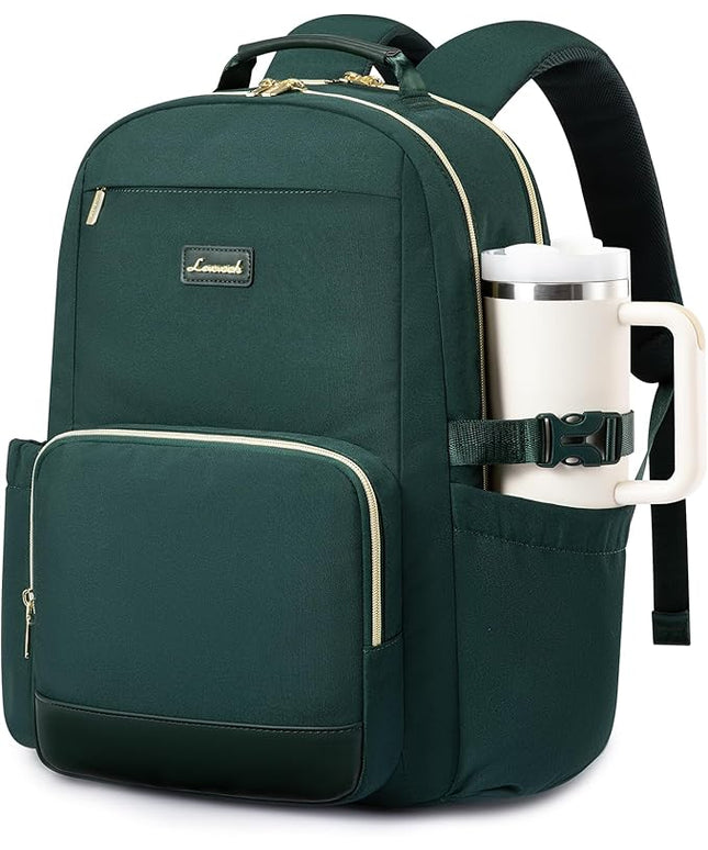 LOVEVOOK Laptop Backpack for Women with Pouch Pocket for Large Capacity Cup,15.6 Inch Laptop Computer Bag Travel Backpack Purse,Waterproof Work Business Backpack College Teacher Bags,Dark Green