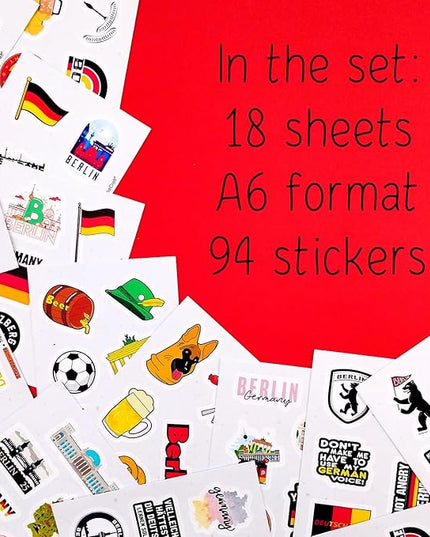 BulbaCraft Germany Stickers for Water Bottle and Laptop - Cultural Party Supplies & Decorations, Waterproof Vinyl German Decals, Germany Flag and Icon Stickers Laptop Decals, Gifts for Women & Men