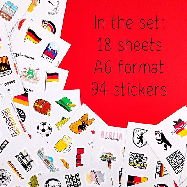BulbaCraft Germany Stickers for Water Bottle and Laptop - Cultural Party Supplies & Decorations, Waterproof Vinyl German Decals, Germany Flag and Icon Stickers Laptop Decals, Gifts for Women & Men