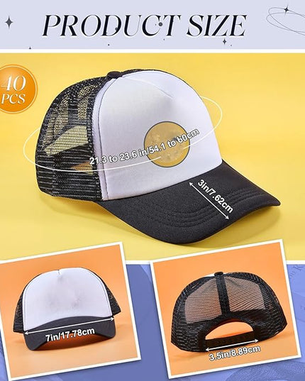 Hercicy 40 Pack Sublimation Blank Trucker Hat Bulk Baseball Cap Adjustable Mesh Unisex Polyester Hat Heat Transfer