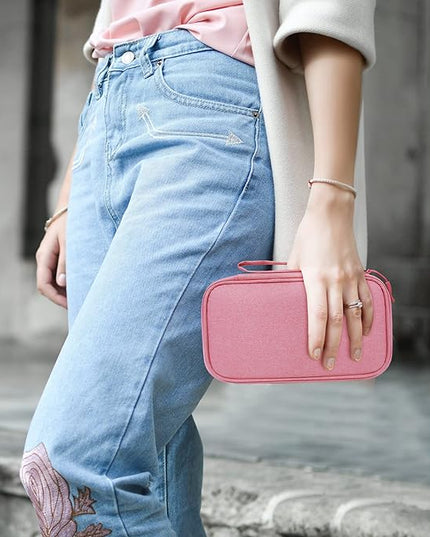 Electronics Organizer Travel Case,Electronic Accessories Storage Bag,Portable Waterproof Cable Organizer Bag,Travel Cord Organizer Bag for Small Charging Cord Storage,Cables,SD Card-Pink